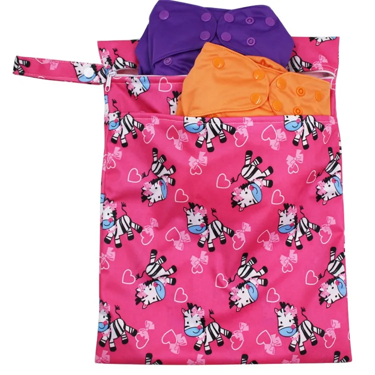 double pocket waterproof PUL multi purpose bag with PUL handle washable diaper bag for baby cloth nappy diaper cover wet bag