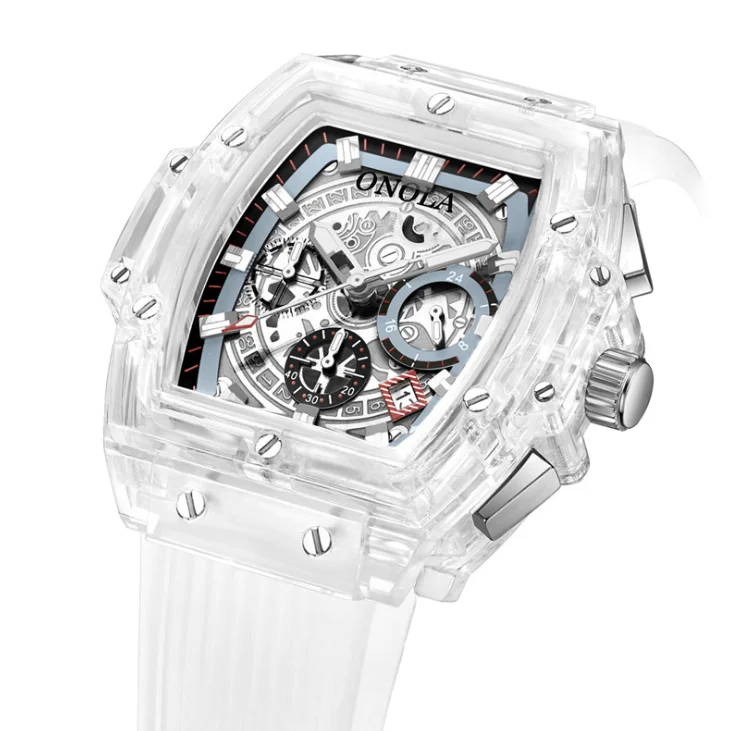 Top Brand Men Luxury Rubber Sport Waterproof Watches Transparent shell multi-function luminous Wrist Watch Reloj de hombre