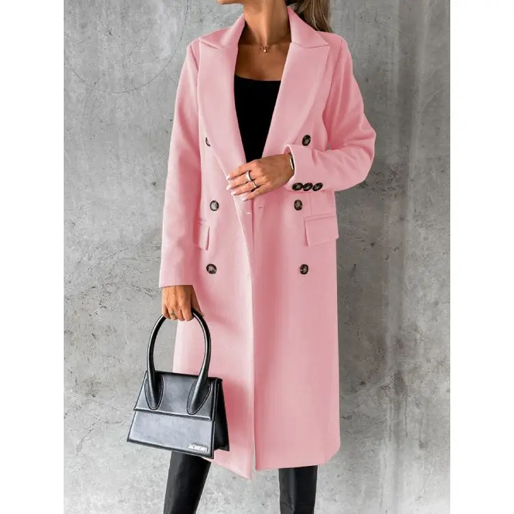 Wool Lapel Thin Winter Coat Solid Color Slim Fit Ladies Woolen Coats Custom LOGO Long Korean for Women Woven Standard
