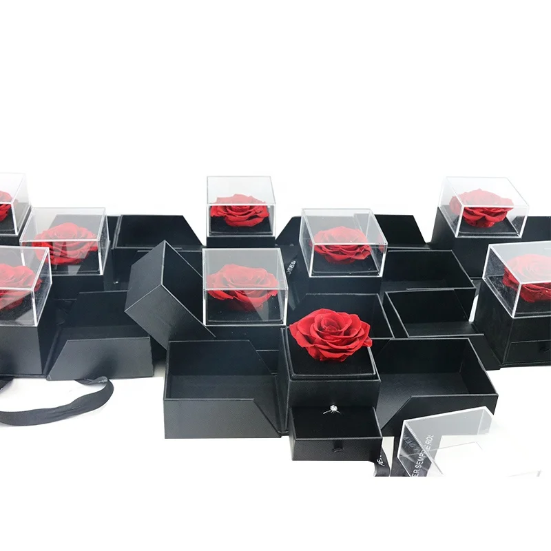 2020 High Quality New Valentine Wedding Gift Acrylic Eternal Rose Proposal Ring Box With Drawer