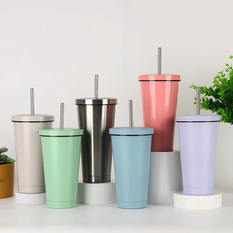 304 stainless steel vacuum insulated cup large capacity cold insulation straw cup Portable Double-Wall Glass Mugs