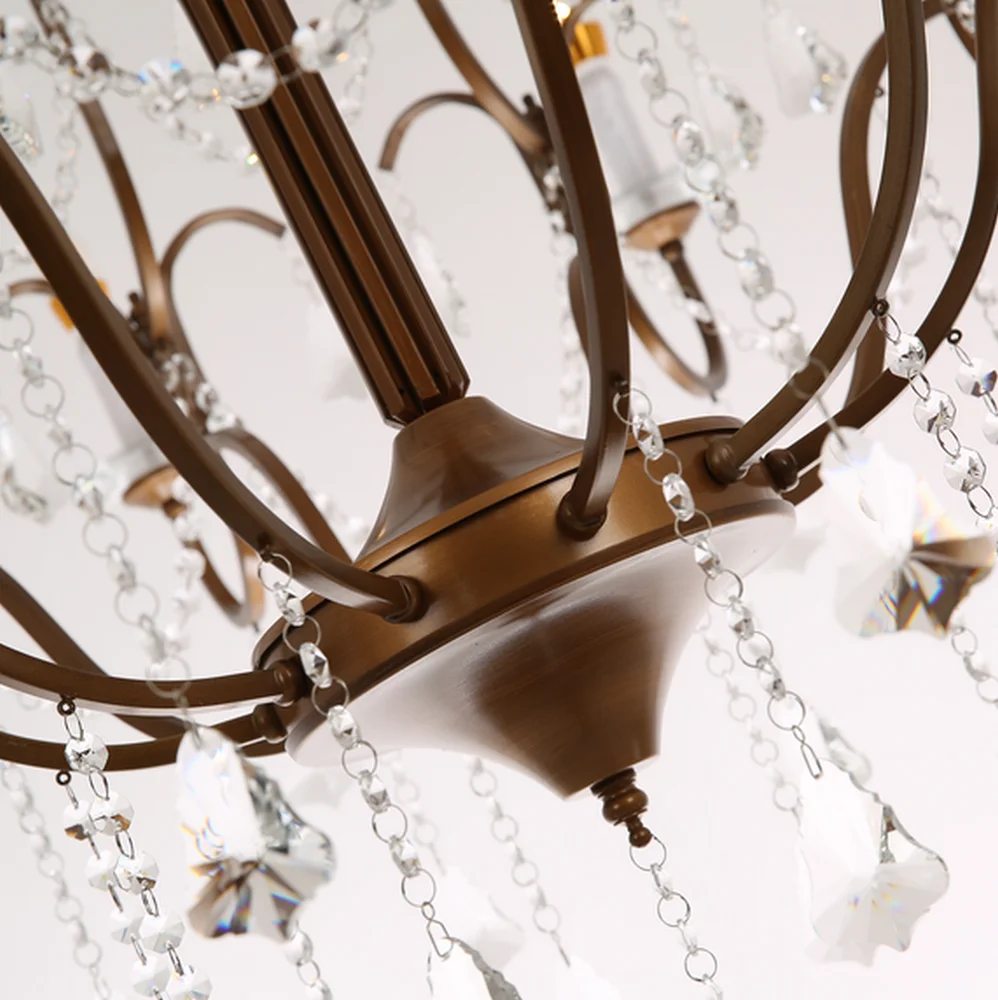 Modern Brass Gold Rustic Led Luxury K9 Crystal Glass Chandelier Antique Light for Living Room