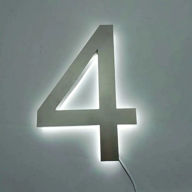 Outdoor waterproof garden backlit house number glowing metal letter signs stainless steel 3d led luminous numbers plate