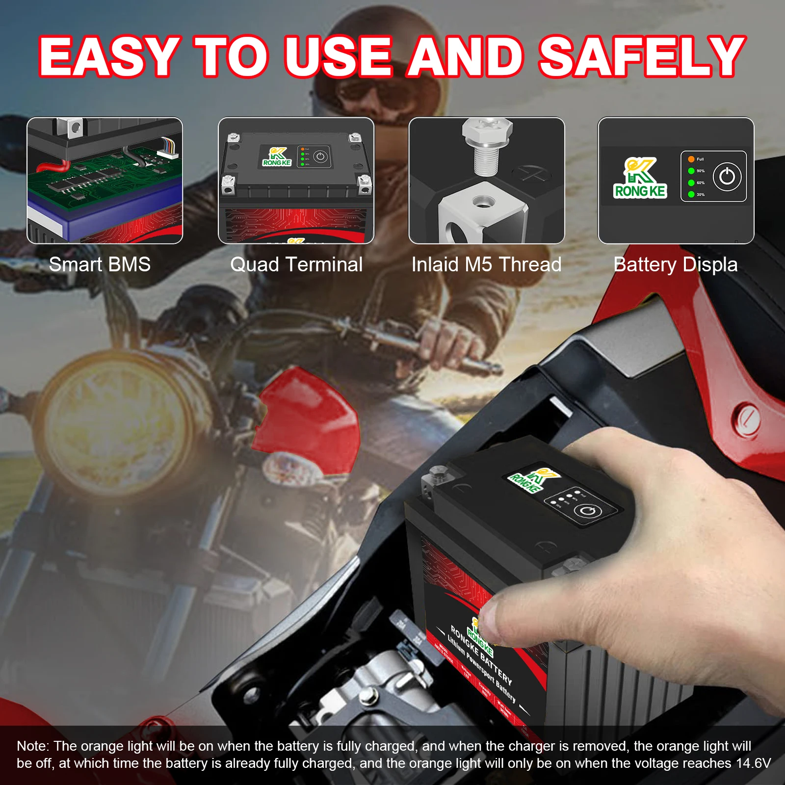 12V 2.5Ah Lithium YTX4L-BS Powersports Motorcycle Battery with Smart BMS, 150CA Compatible Motorcycle, Honda, Suzuki,