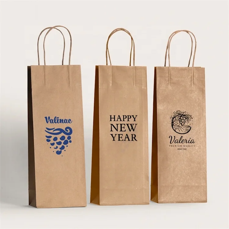 Customized Kraft Paper Red Wind Hand Bag Wine Bottle Packaging Bags for Wine or Drinks Packing