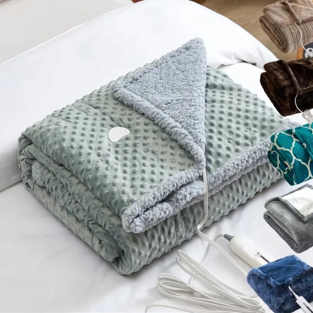 CUSTOM mink dot fleece bed fleece plush Mink Faux fur fluffy soft Sherpa Electric Throw Heating Heated Blanket for winter bed