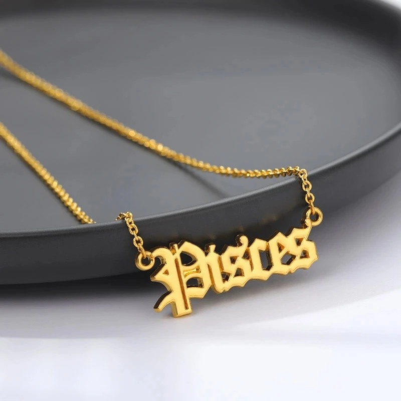 Stainless Steel 12 Astrology Horoscope 18K Gold Plated Zodiac Pendant Anti Tarnish Necklace