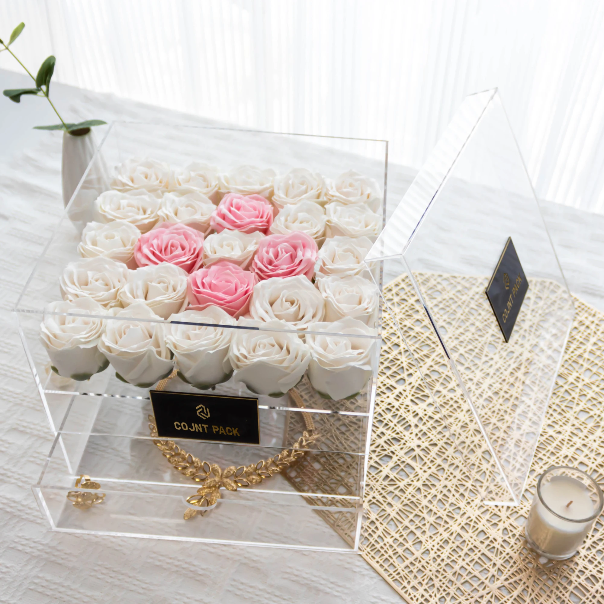 Fashion Jewelry Necklace Preserved Flower Packaging Box, Acrylic Wedding Gift Box For Mom