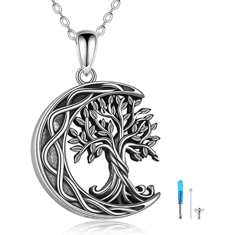 Celtic Knot Moon Tree of Life Locket Stainless Steel Cremation Urn Necklace for Ashes Memory Pendant Jewelry for Women Men