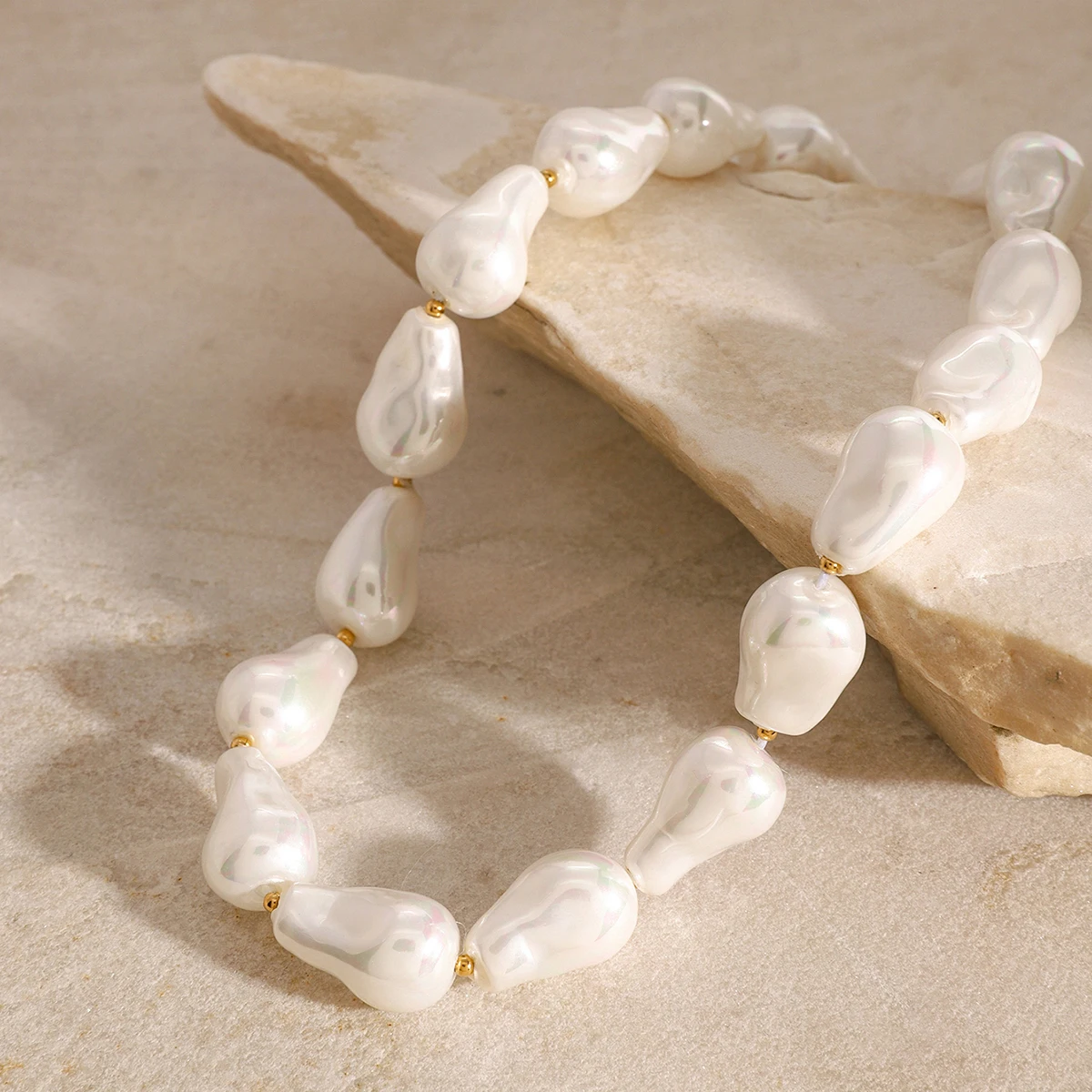 J&D 18k Gold Stainless Steel Pearl and Colorful Water Drop Pearl Necklace 39+5cm Vibrant Fashion Jewelry