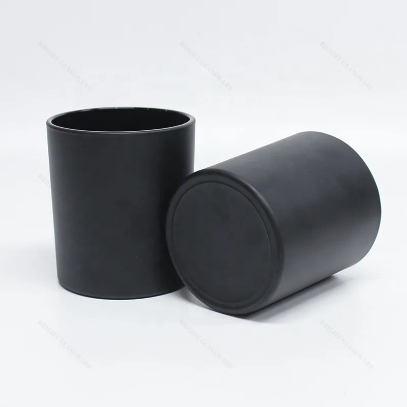Bright In-stock Custom Logo Recycled Matte Black Glass Candle Holders Lanterns Candle Jars for Candle Making