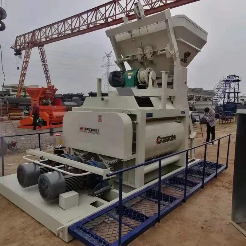 Js1000 Double Twin Shaft Froced Cement Mixer Concrete With Belt Transmission Concrete Mixer With Cement Hopper
