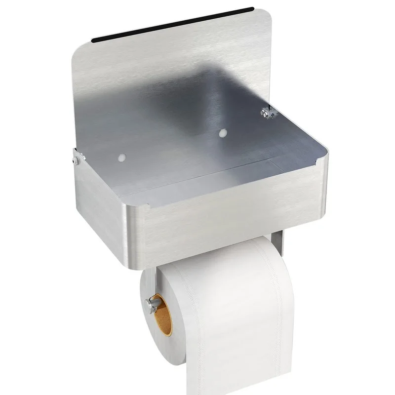 Commercial Stick on Wall Mount Chrome Tissue Box Bathroom Black Toilet Roll Paper Holder With Storage Organizer Shelf Dispenser