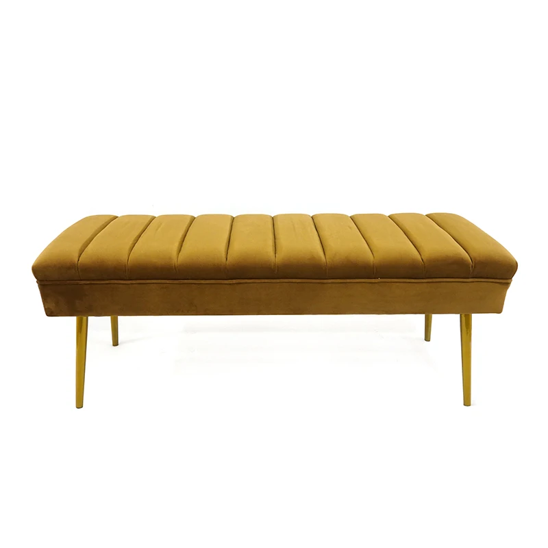 stripe design with velvet metal legs bench yellow fabric ottoman benches