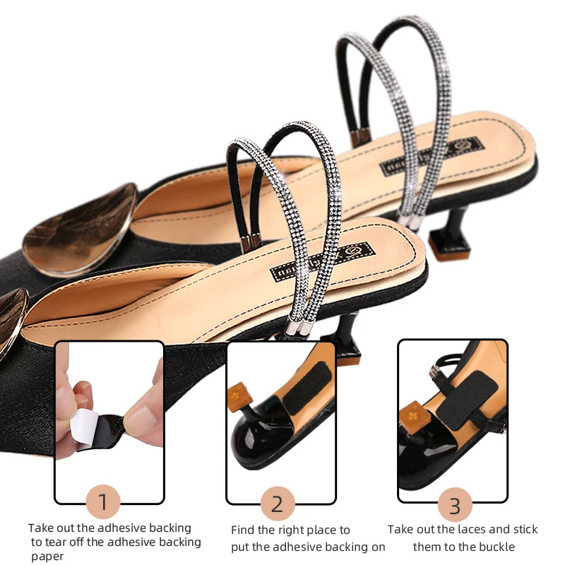 Rhinestone Elastic Shoe Ankle Straps Detachable Shoe Strap Band Heel Straps for Holding Loose High Heels Shoelaces