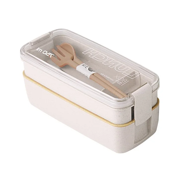 Microwave Safe Biodegradable compartments double layer wheat straw wheat fiber lunch box with cutlery