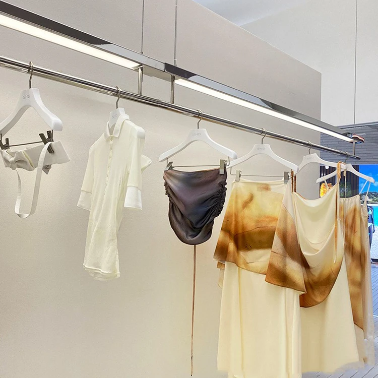 Retail Shop Furniture Wall Mounted Display Stand Apparel Clothes Store Gold Ceiling Clothing Rack for Clothing
