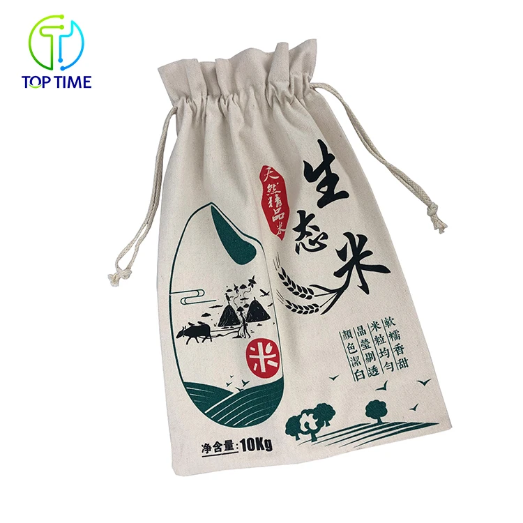 Wholesale Flour Soybean Rice Grain Canvas Cotton Drawstring Bags