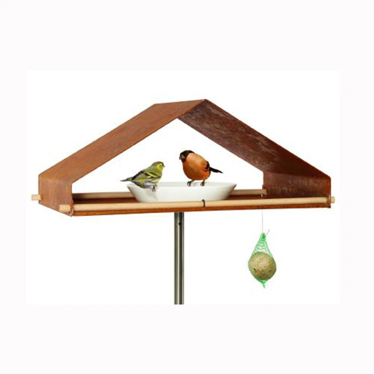 JH-Mech Bird Feeder with 2 m Stainless Steel Cable Luxury Wide Spanning Roof Corten Steel Bird Feeder Stand