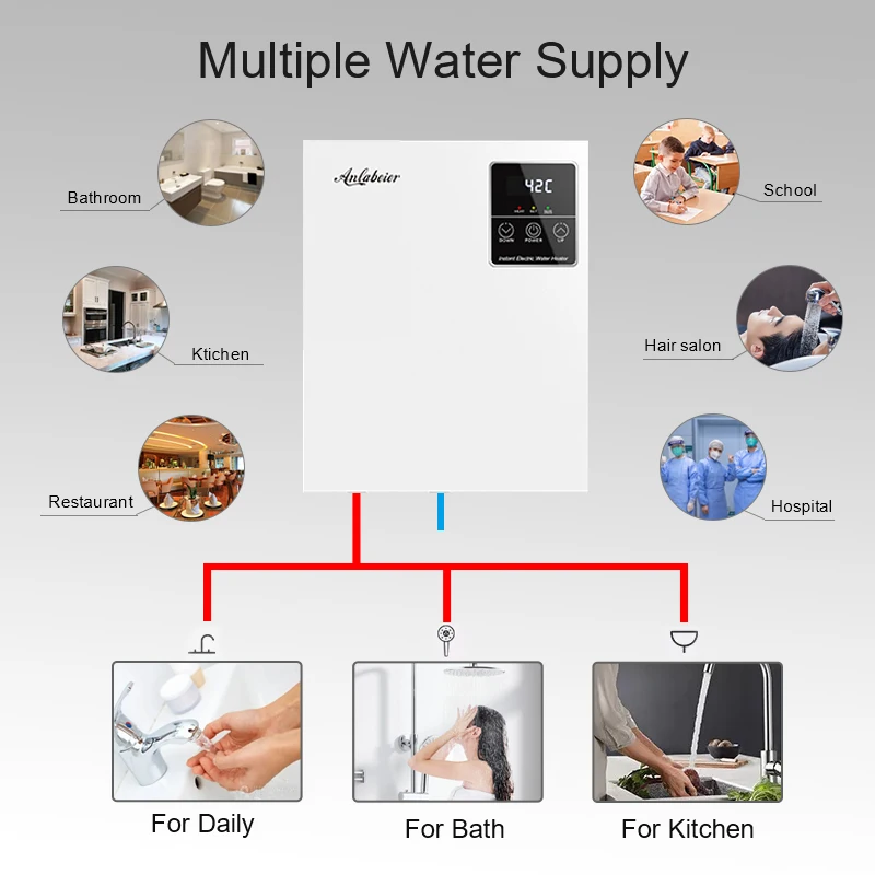 multipoint electric tankless digital temperature display 110 volt instant water heater geyser with shower