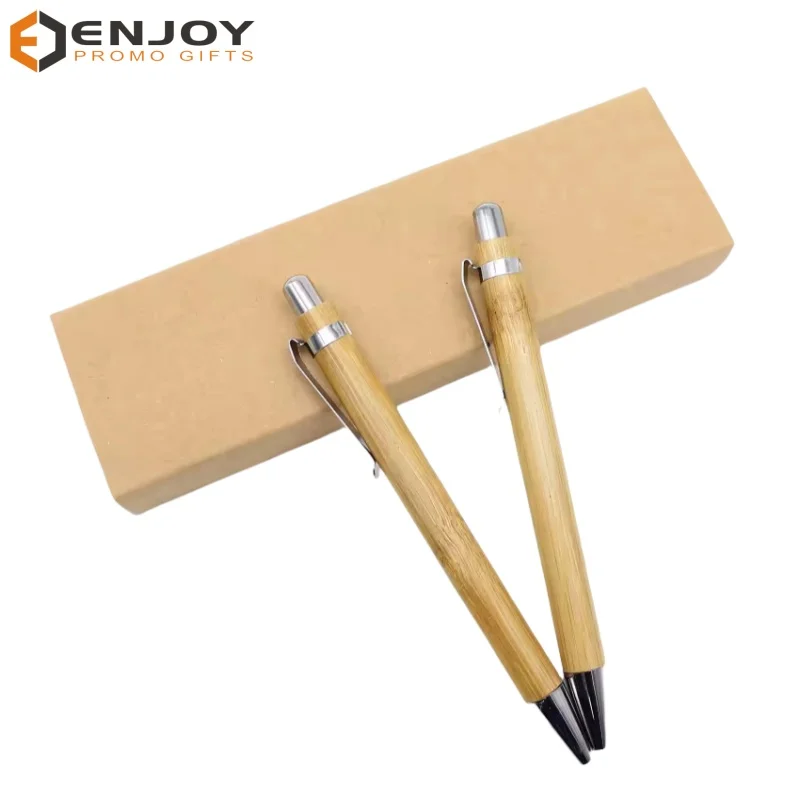 2 bamboo ballpoint pens in 1 craft paper box-customized promotional gift bamboo pen sets