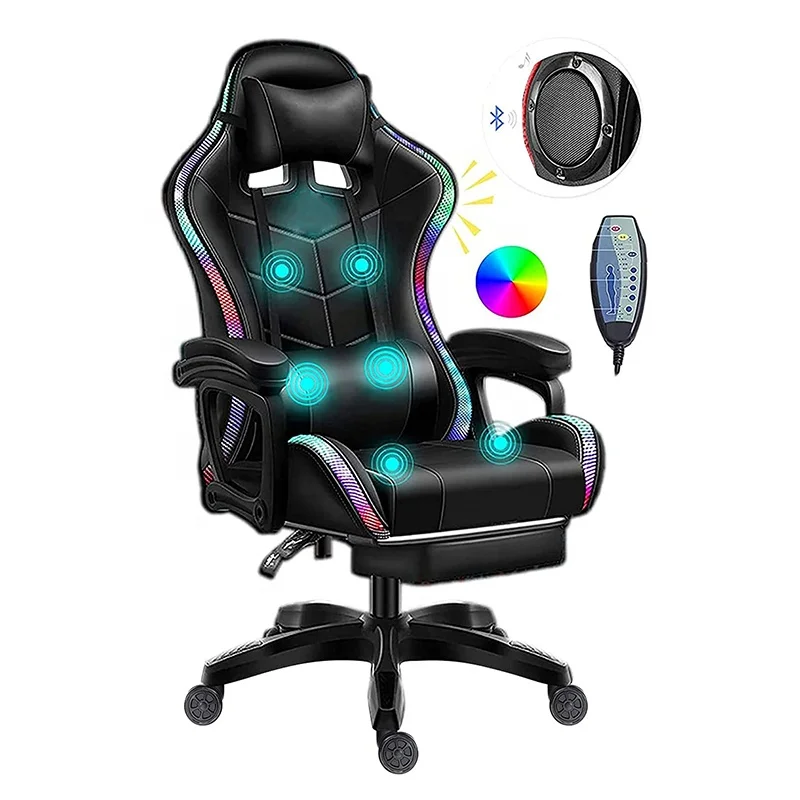 2022 Factory Wholesale Massage Office Chair LED Light RGB Gaming Chair With Speakers