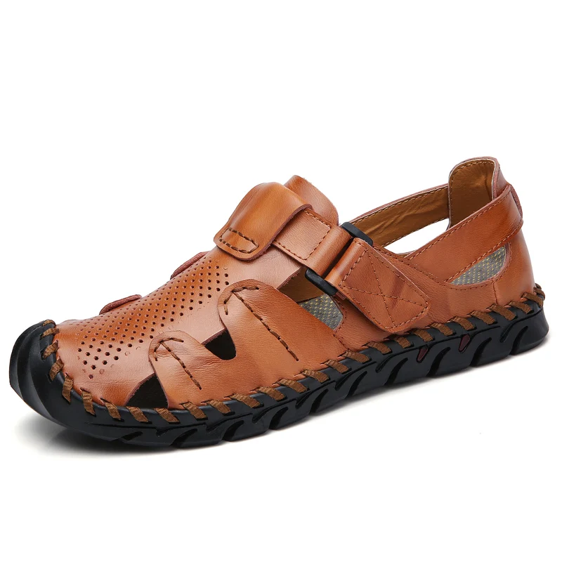 
men leather sandals Sneakers Beach Shoes Outdoor Big-Size Genuine-Leather Casual Summer 