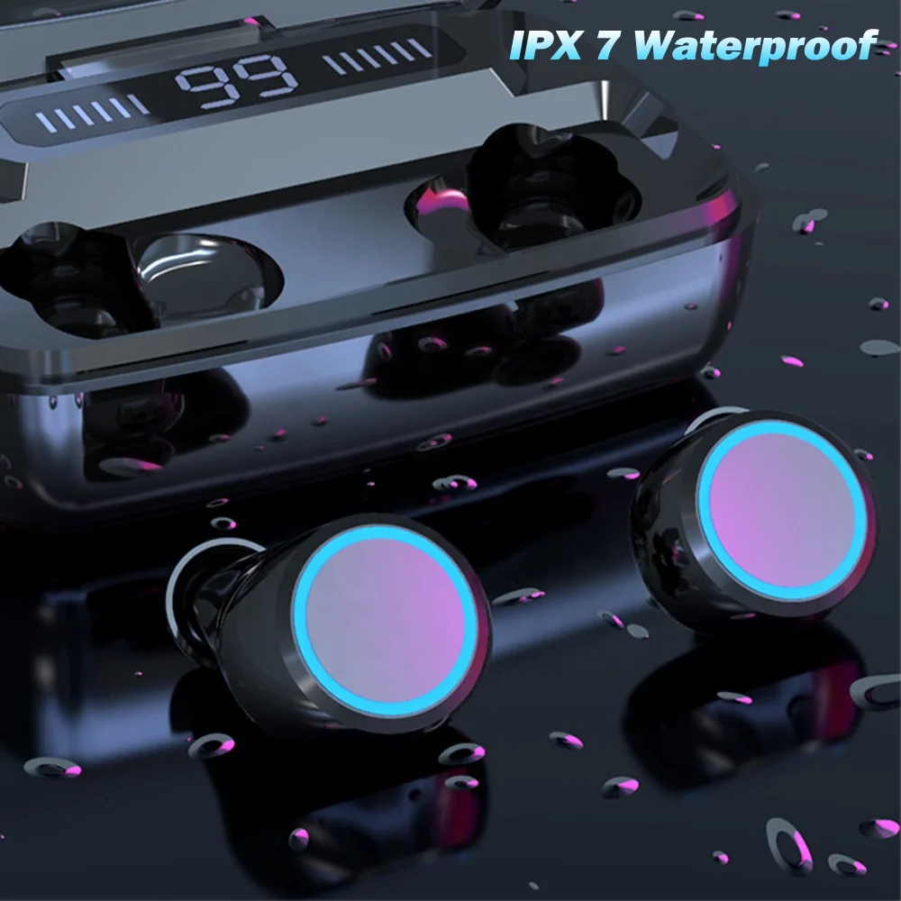 dropshipping earphone Waterproof BT wireless Sport headset 5.0 BT TWS LED display touchable rechargeable headphone for car