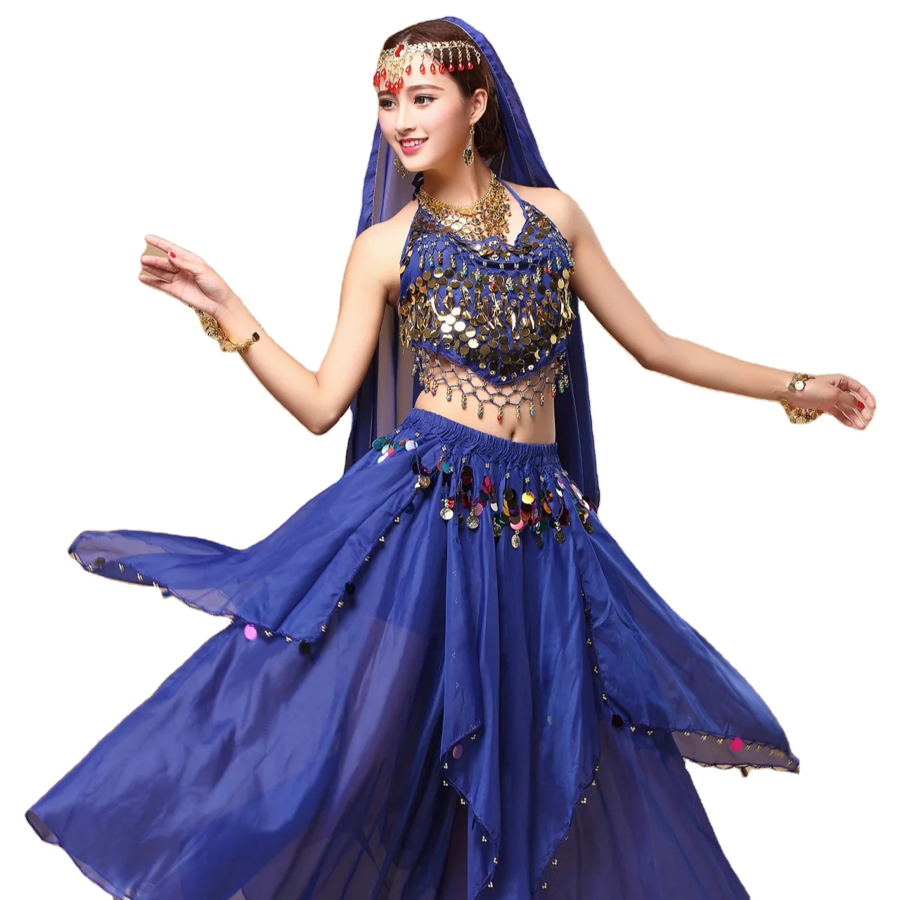Chinese Oriental belly dance dress layered lotus leaf skirt performance wear