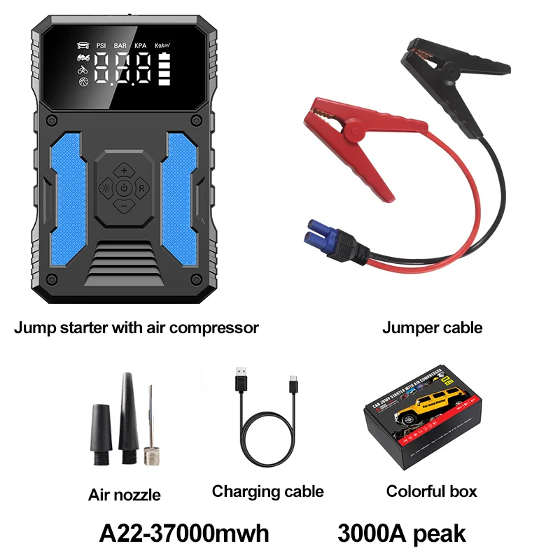 Factory Price 12V 3000A Portable car jump starter with air compressor 150PSI tire pump Multifunction jump starter power bank