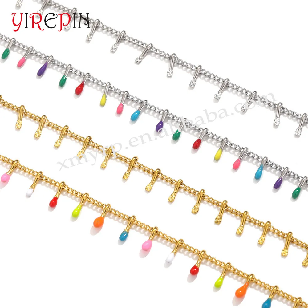 Ethnic style drop oil wholesale fashion diy jewelry stainless steel colorful beads chain