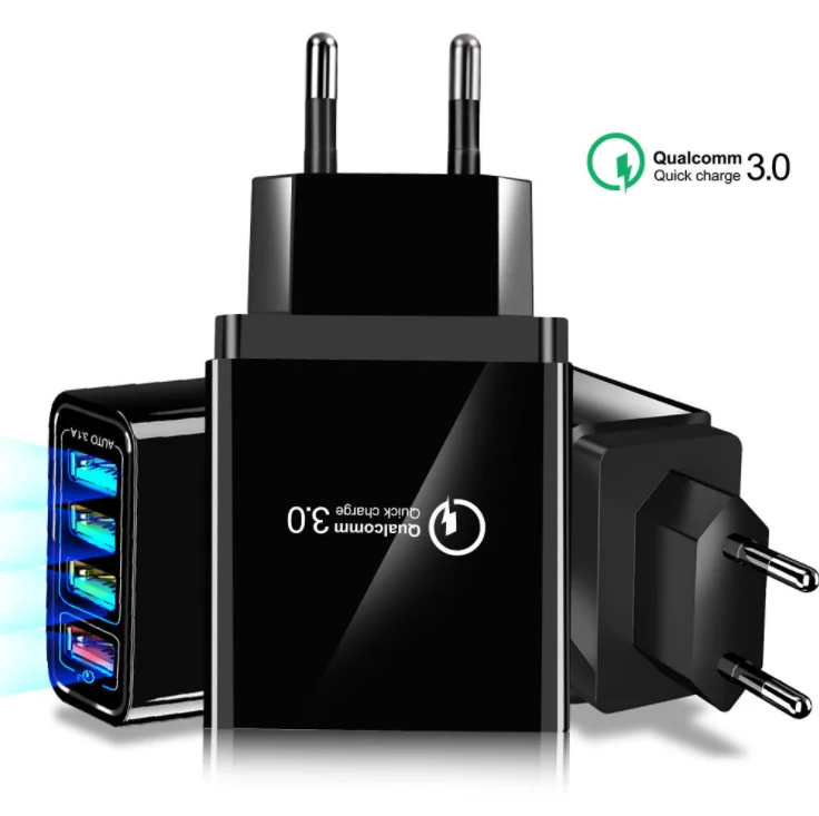 QC3.0 зарядное устройство для мобильных телефонов, 4USB, правила США, ЕС и Великобритании, умные зарядные головки для быстрой зарядки cros