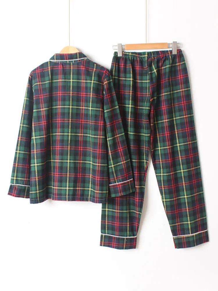 Bangladesh Factory wholesale Women Pajamas Long Sets Cotton Plaid Home Cotton Sleepwear