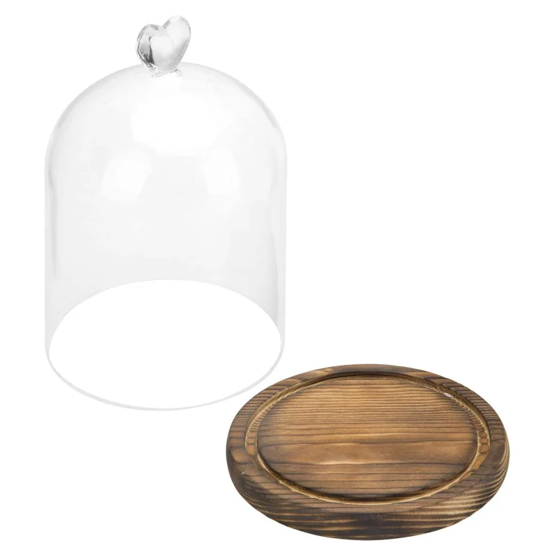 Clear Glass Cloche Bell Jar Cloche Bell Jar Display Dome Case with Wooden Base for flowers