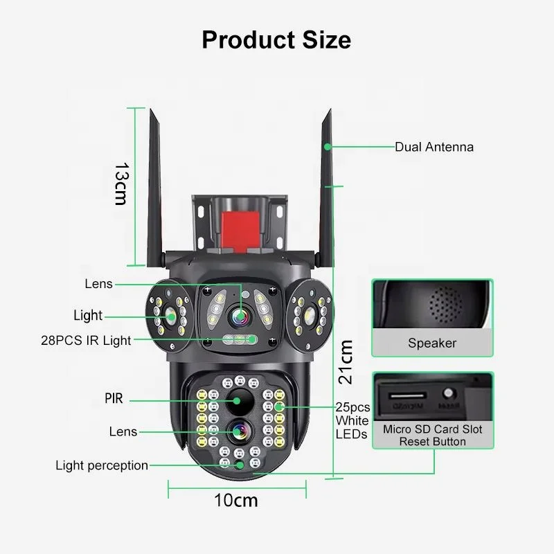 Shingel 2MP Outdoor Dual Lens Triple Screen 4G Sim Card Solar Camera 10x Zoom Human Detection Solar 4G Camera