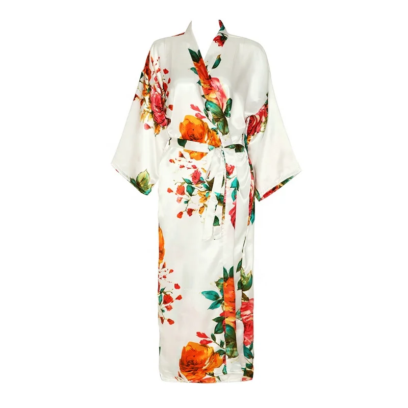Bridal Silk Satin Long Floral Robe Women Bride Robes Full Length Long Nightgown 6036