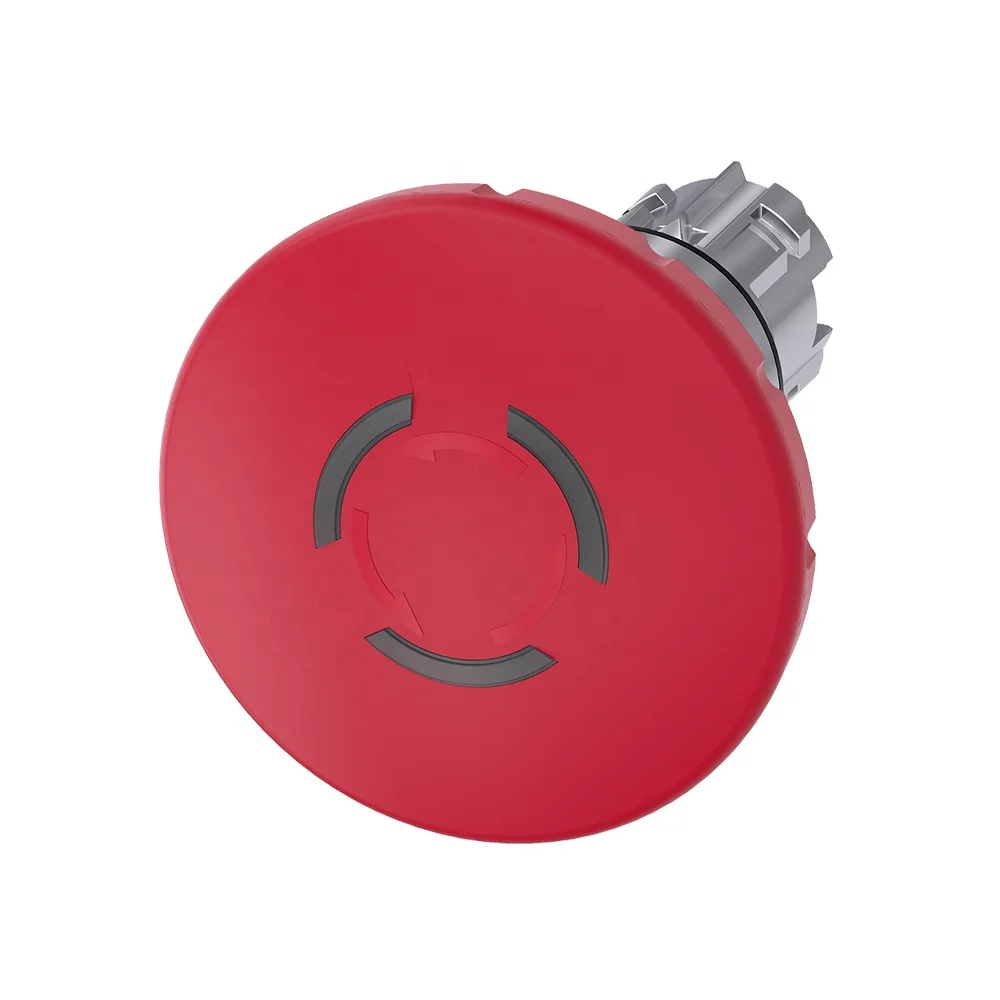 3SU1051-1JB20-0AA0, EMERGENCY STOP mushroom pushbutton, illuminable, 22 mm, round, metal, shiny, red, 60 mm, positive latching,
