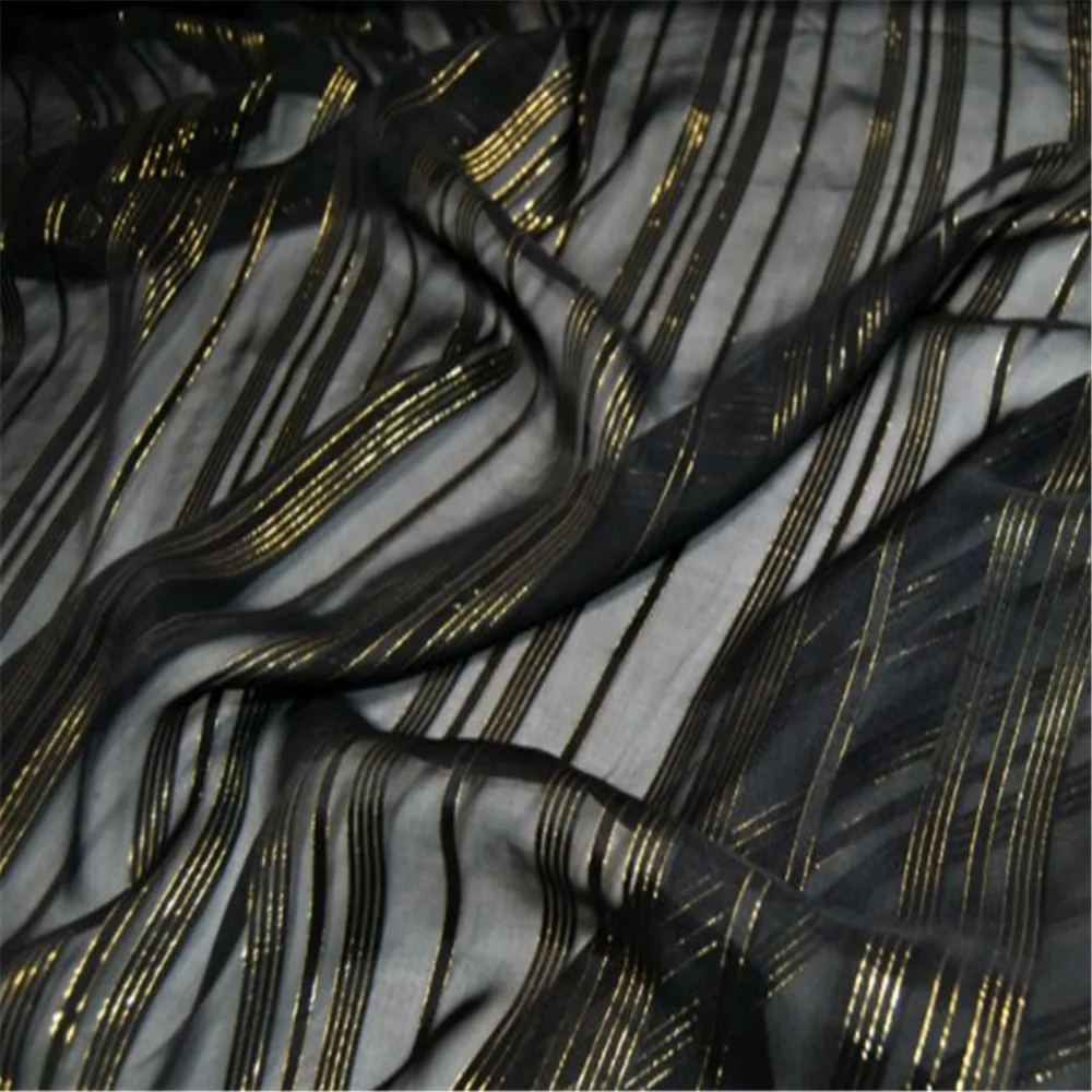 New Coming Hot Selling Black Elegant Shiny Lurex Stripe Silk Metallic Fabric for Women Hijab Saree