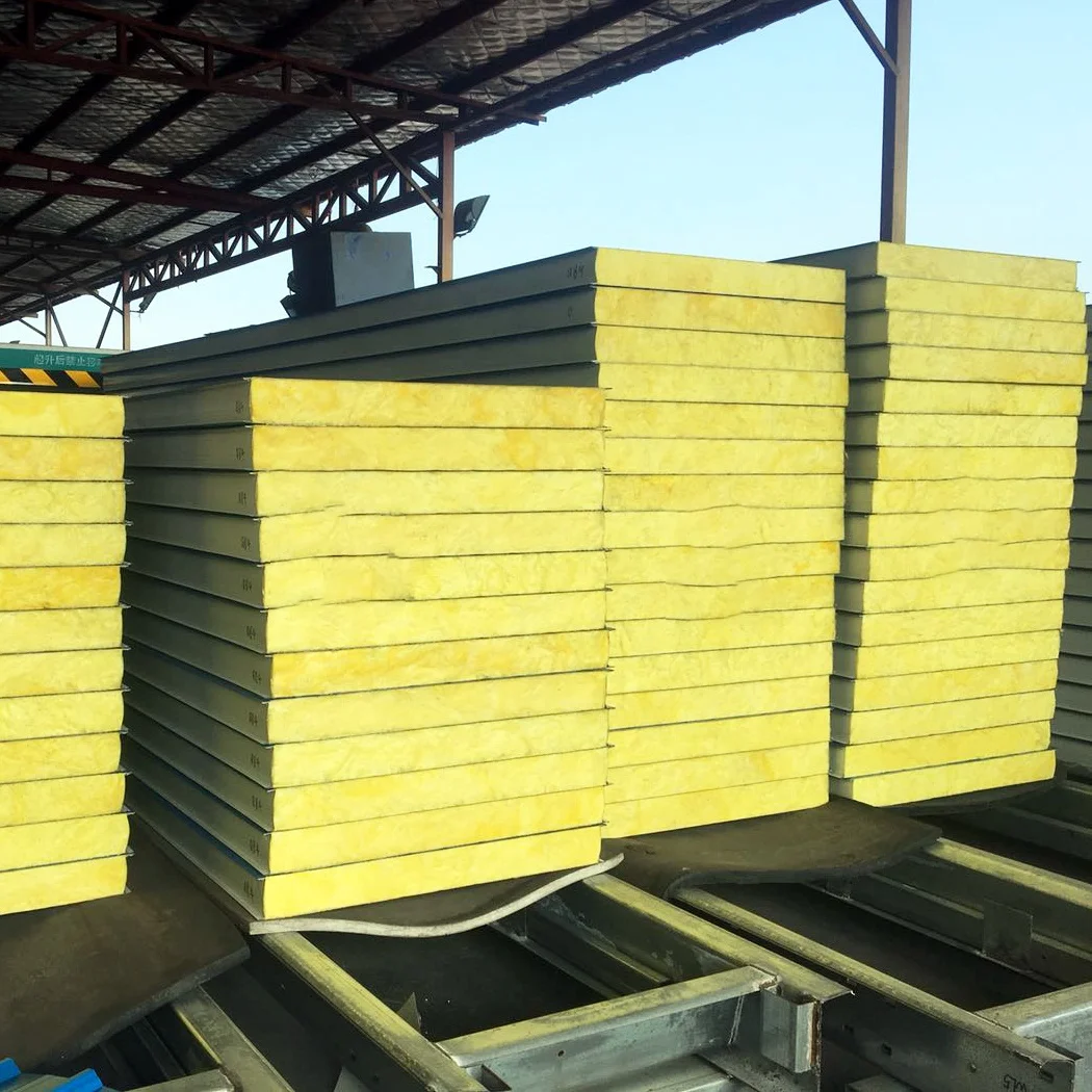Warm  composite Glass wool sandwich panels for office school  hotel steel structure residential buildings insulated panels