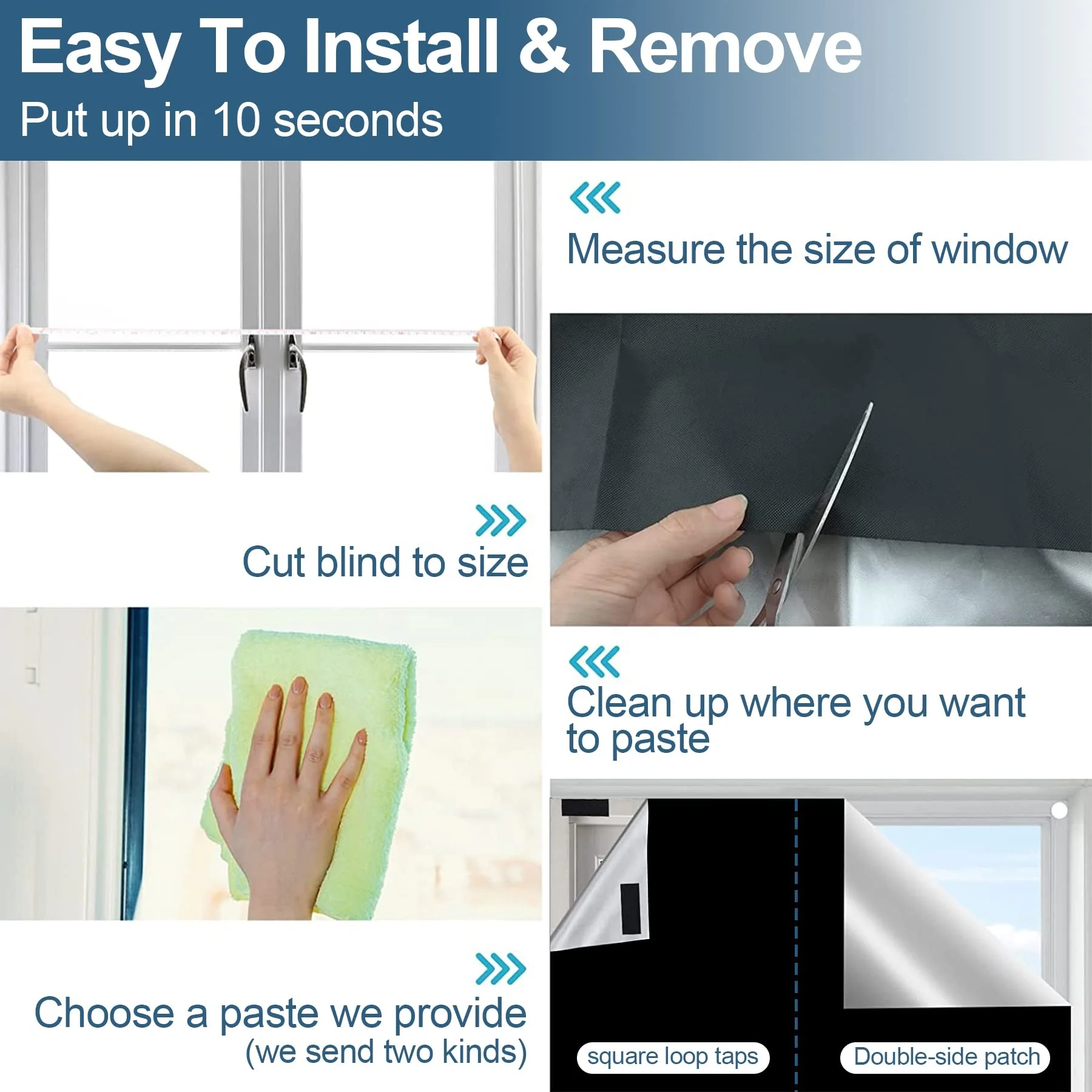 YA SHINE Indoor window blinds for window shade black fabric Blackout Blinds Shade Portable DIY Blackout Curtains for Bedroom