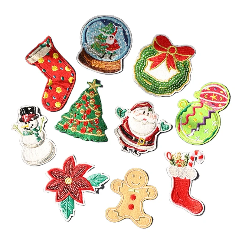 Christmas Sequins Snowman Patch Decorative Decal Santa Claus Embroidery Patch Fabric Lace Resin Chenille Letters Embroidered