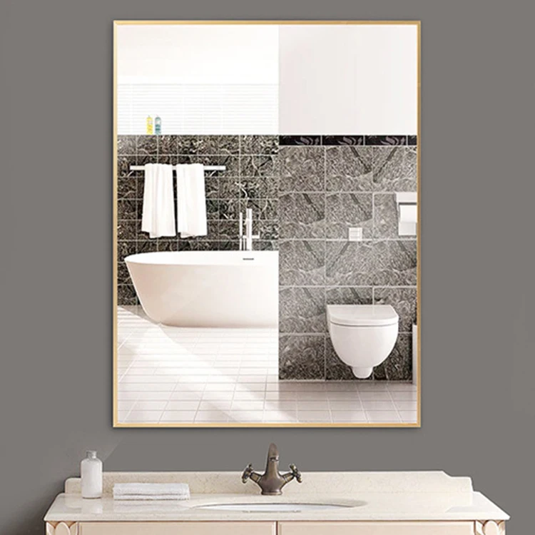 Wall Decorative Rectangle Aluminum Black Frame Silver Mirror Hotel Bathroom Chrome Framed Bath Mirror