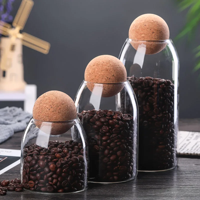 Cork ball coffee bean storage jar glass kitchen candy storage large capacity manufacturer direct sale hot seller