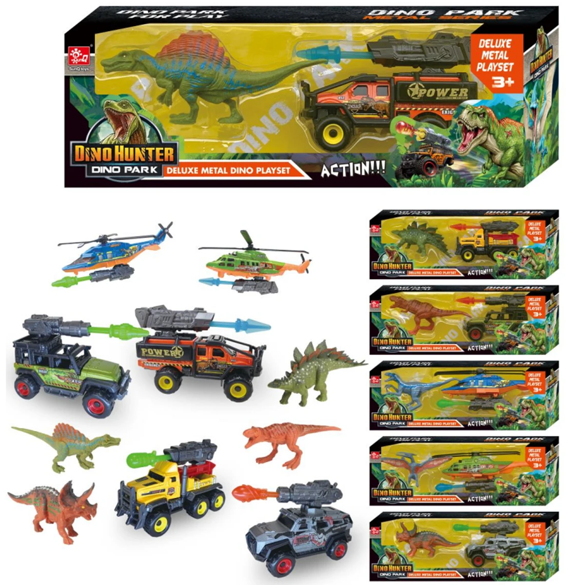 Sunq Factory  Alloy vehicles Car Toy Shoot Bullets With Mini Animals Dinosaur Figure Capture Theme toys for children