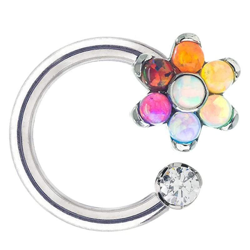 New G23 Titanium Flower Crystal Circular Barbell Custom Colors Horseshoe Rings Nose Earrings Cartilage Piercing Jewelry
