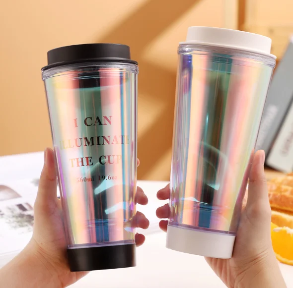 High-Value Gradient Color Plastic Luminous Cup Direct Drinking Water and Student Coffee Cup for Tea Usage
