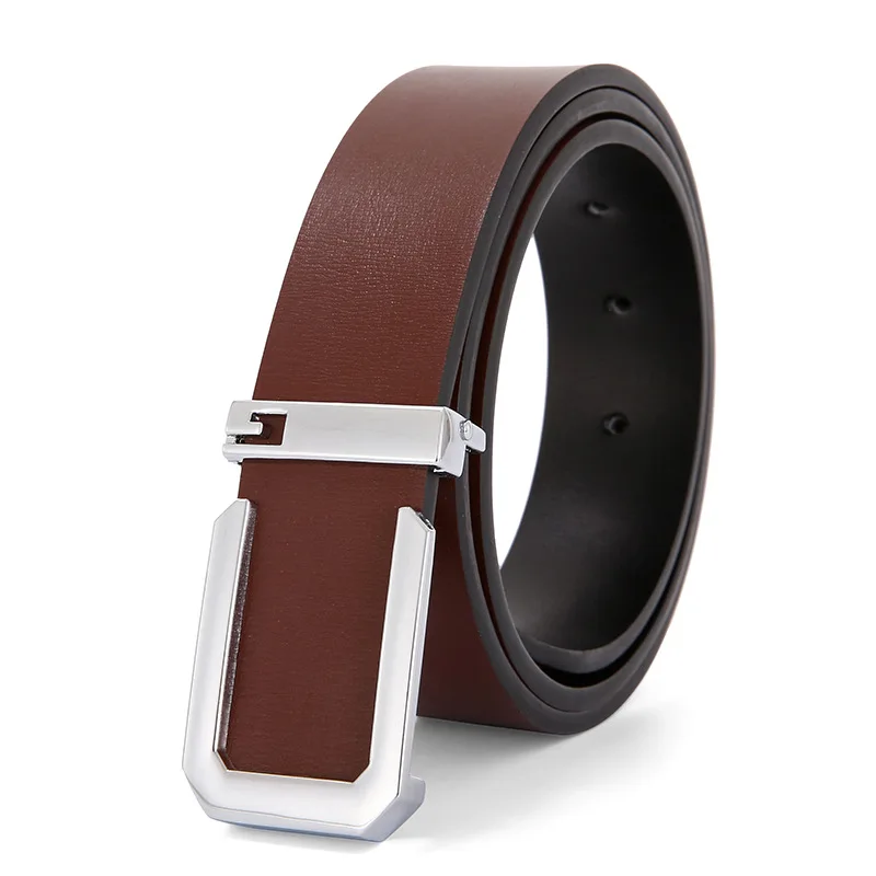 Factory Price Casual Versatile Letter Plate Buckle Double Use Split Leather Belt for Youth Daily Travel