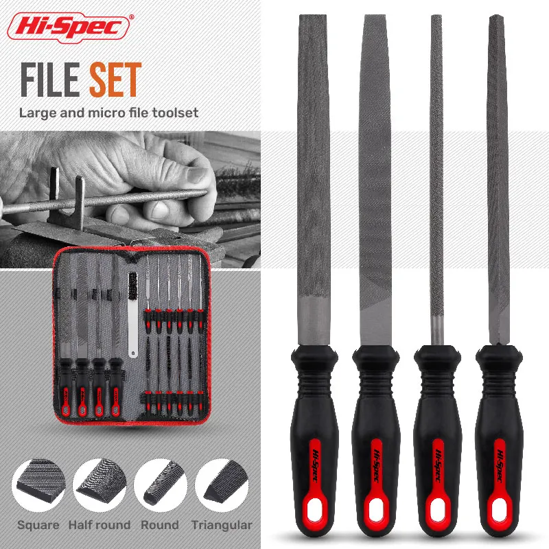 17pc Metal Hand & Diamond Needle Files & Brush Tool Set. Large, Small Flat, Half, Round, Triangle Cut Steel Files. OEM ODM Ready