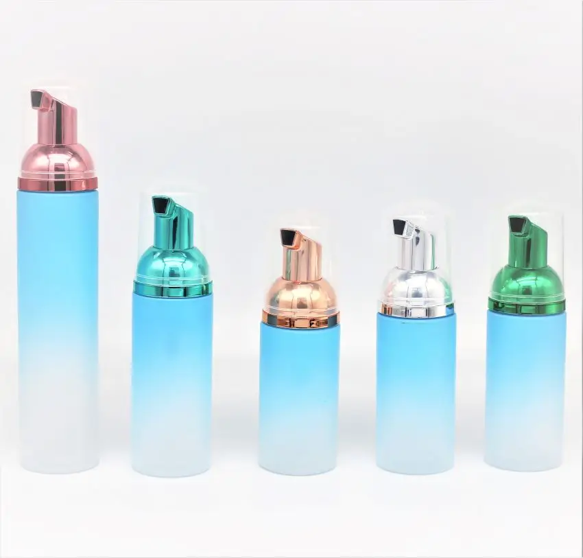 High-end custom plating various colors foam pump gold, silver, blue and green color gradient spray PET foam bottle