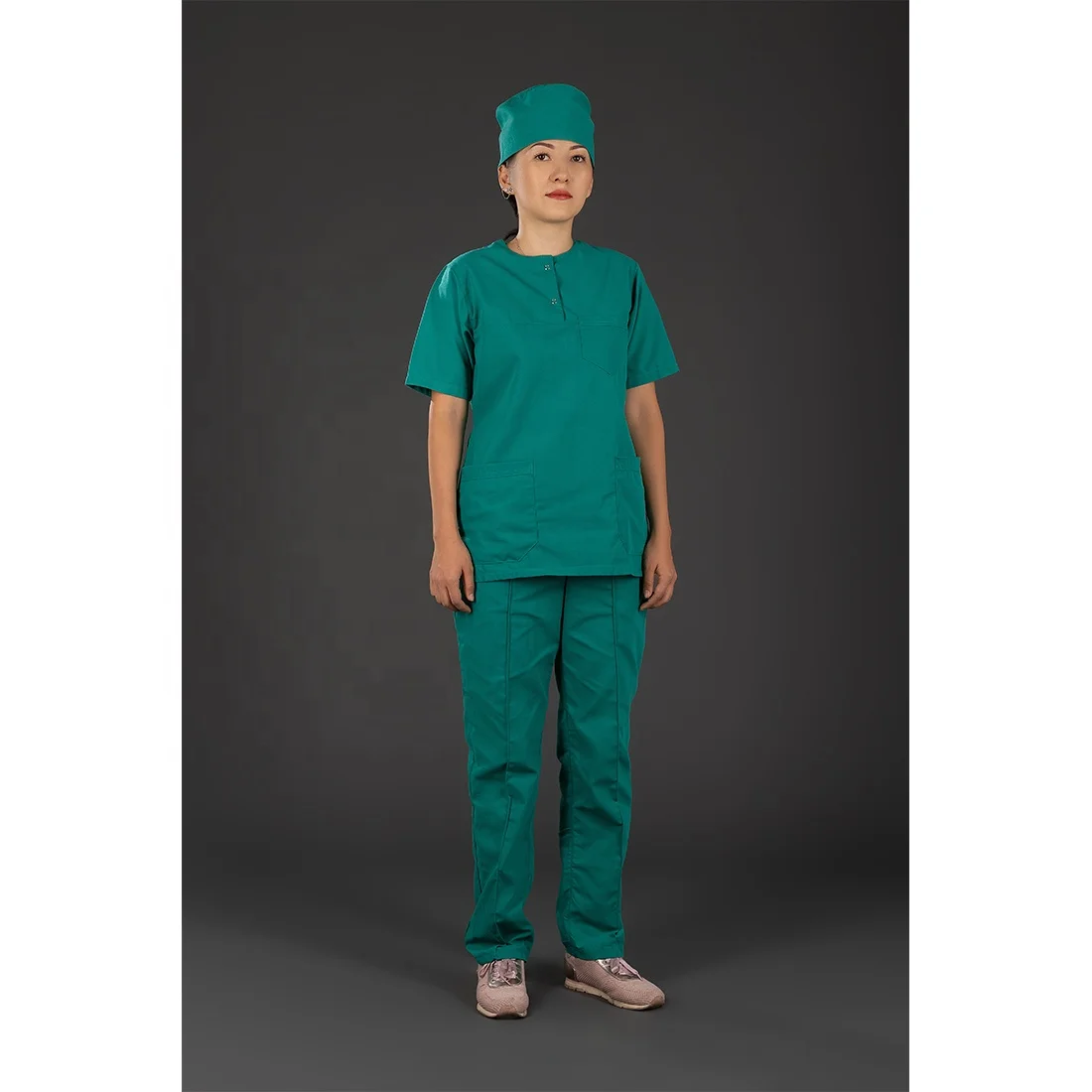 Больничная униформа профессиональный Бирюзовый хирургический костюм комплект из трех предметов: брюки блузка шляпа удобная хлопковая ткань